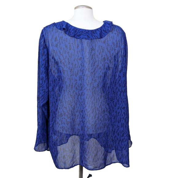 Penningtons Womens Plus Size 3X Blouse Chiffon Sheer Blue Animal Print Ruffle - Picture 4 of 5